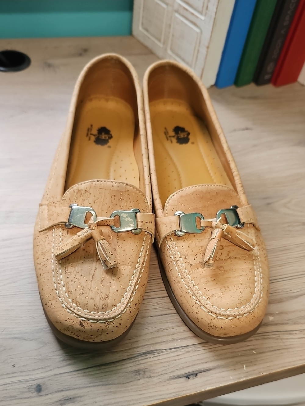 JA Natural Cork Tassel Loafers in Natural Tan Comfortable Padded Foot Bed. W-9
